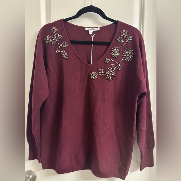 Chico’s Gem Neckline Pullover Sweater Size 4 US XXL V-Neck Color Deep Merlot - Picture 3 of 10